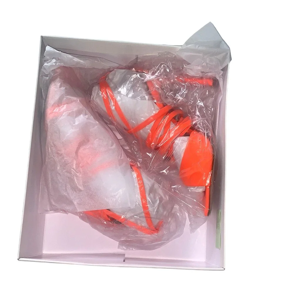 NEW Schutz Bryce Leather Sandal Acid Orange Lace‎ Up Square Toe Stiletto Heel 7B